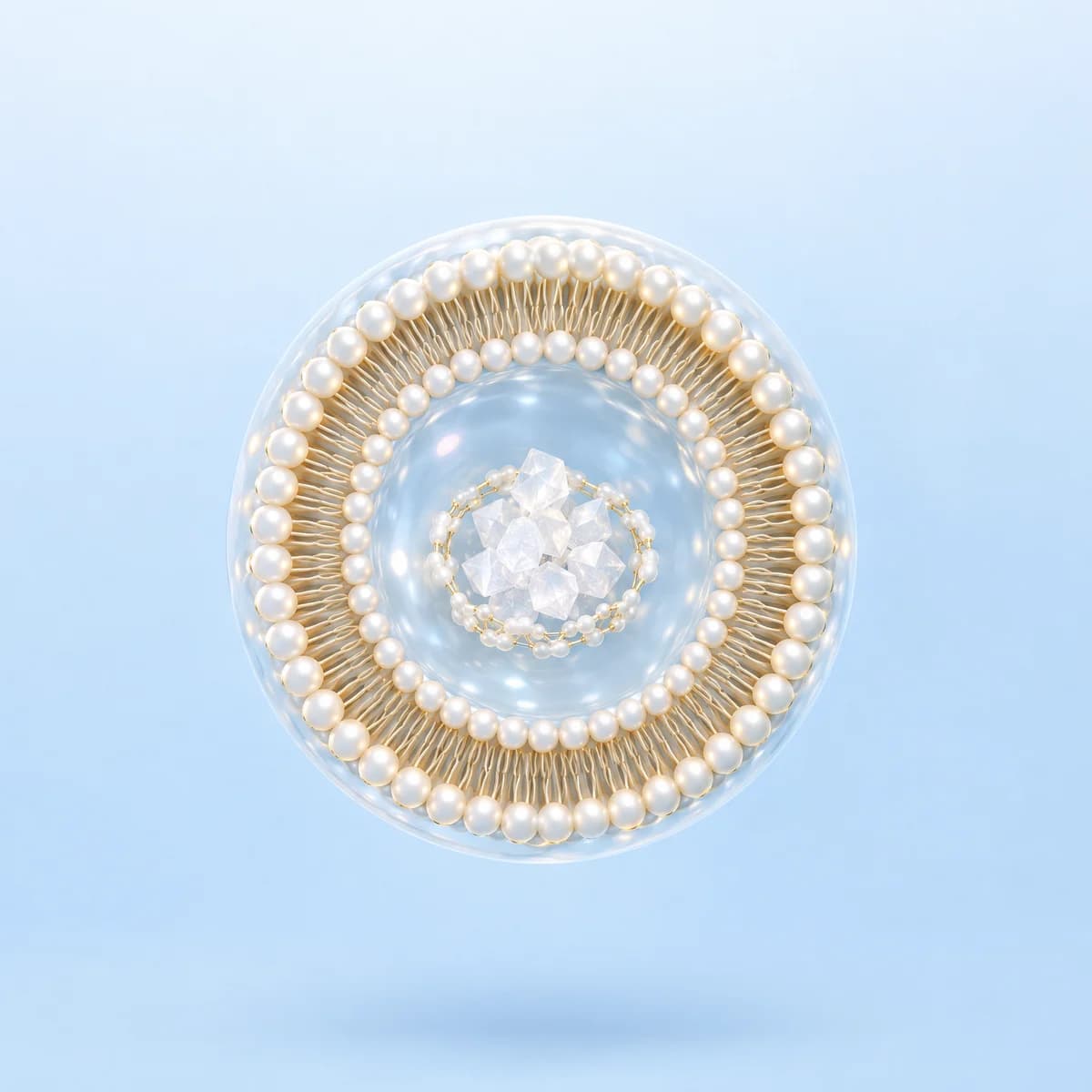 Illustration: a liposome in cross-section, with two phospholipid layers around a core holding the medicine
